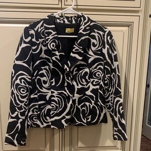 Ann Taylor Black and White Rose Pattern Blazer